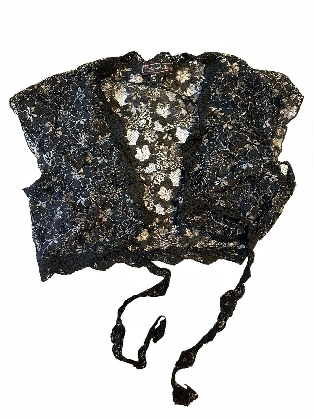 My Michelle Black Floral Lace Shrug Bolero – Size M – Y2K Vintage Like New